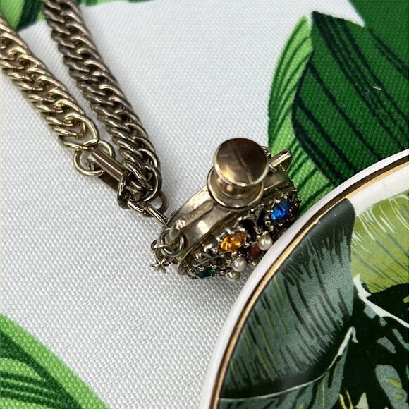 Vintage Gold Link Bracelet With Multi-Color Gem Perfume Holder Charm - Picture 8 of 12